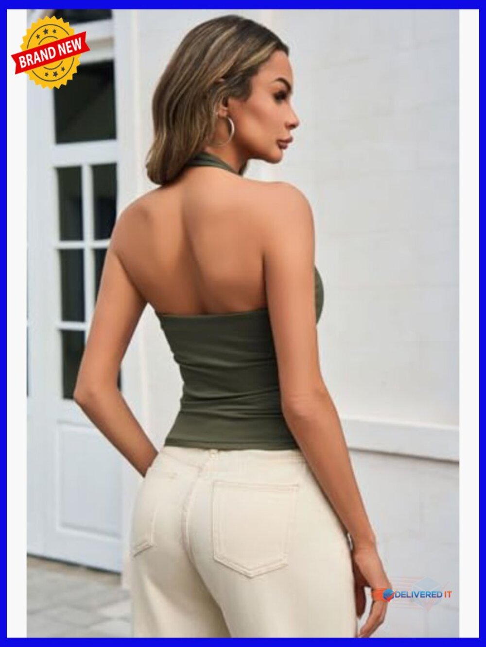 Sexy Halter Neck Backless Tank Top, Stretchy Yoga Fabric, Double-Lined Bust - Picture 2 of 7